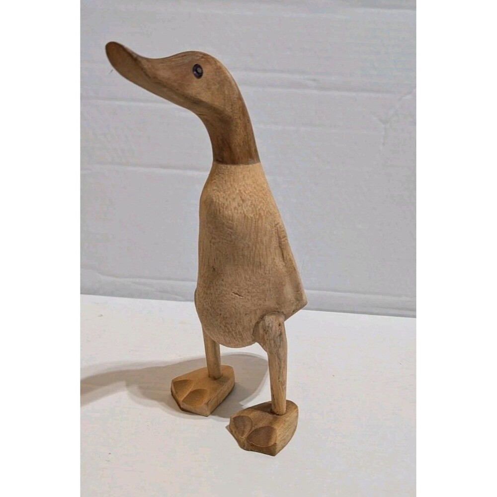 Vintage Hand-Carved Bamboo Root & Wood Standing Duck Figurine Folk Art